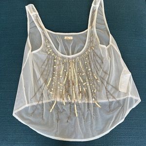 Hollister White Mesh Beaded Sequin Tank Top
